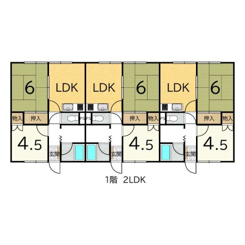 【事業用】オーナーチェンジ物件　アソシエーション白馬の間取り|1階：2LDK × 3室