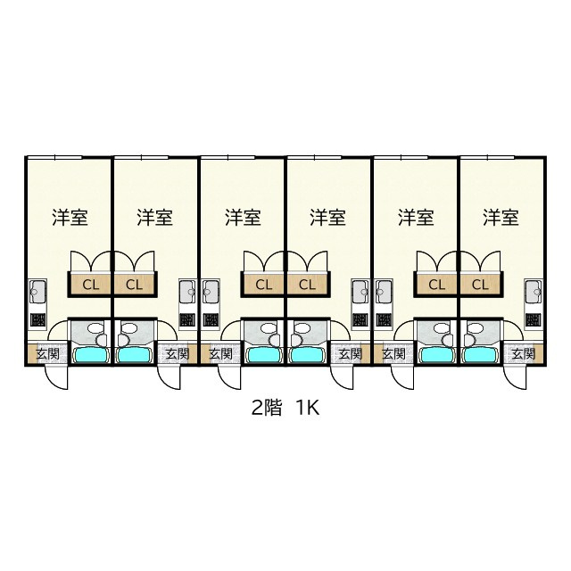 【事業用】オーナーチェンジ物件　アソシエーション白馬の間取り|2階：1K × 6室