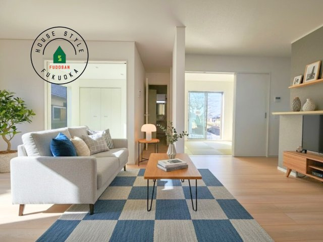 糟屋郡宇美町宇美東2丁目第6-2棟(2号棟)の居間・リビング|明るく開放的なリビングダイニングは豊かな陽光が注ぎ込み、やすらぎの空間を演出してくれます。ご家族で楽しいひとときをお過ごし下さい。※家具はCGを合成したものです。