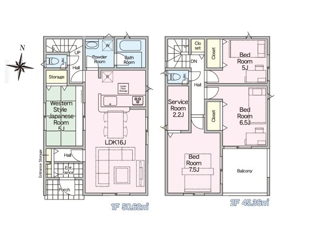宮崎市島之内第12-2棟（2号棟）の間取り|全居室収納付きで便利です。（1号棟）
