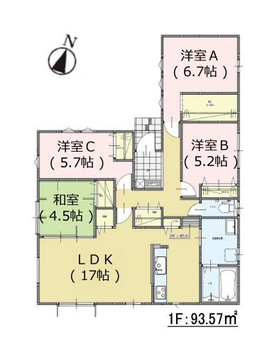 糸島市板持第1-1棟(1号棟)の間取り|全居室収納付きで便利です。