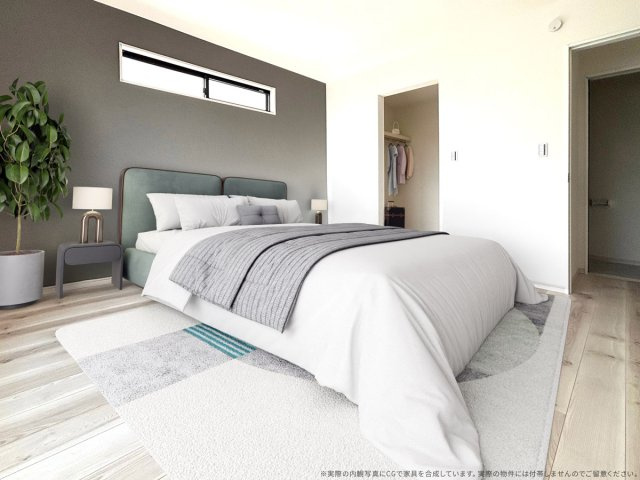 【寝室】 | 【主寝室　CG家具設置イメージ】
※画像に含まれる家具家電はCGで作成したイメージです。実際の物件には付帯しません。