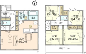 LDKはゆとりの１９帖は家族が自然に集まる空間に。南面に広がり広々バルコニー。