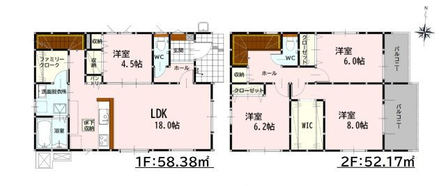 熊本市中央区琴平2丁目第2-5棟（4号棟）　の間取り|全居室収納付きで便利です。