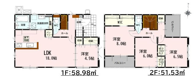 熊本市中央区琴平2丁目第2-5棟（5号棟）　の間取り|全居室収納付きで便利です。
