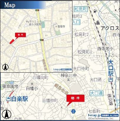 仲介手数料無料　横浜市神奈川区白幡仲町の地図