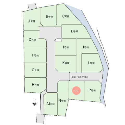 富士見市鶴瀬東２丁目の新築一戸建の区画図|全16棟の大型分譲地！
周辺は閑静な住宅街で落ち着いた住環境です。