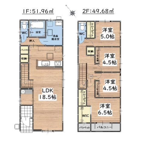 福岡市南区大平寺2丁目第4-3棟（3号棟）の間取り|全居室収納付きで便利です。