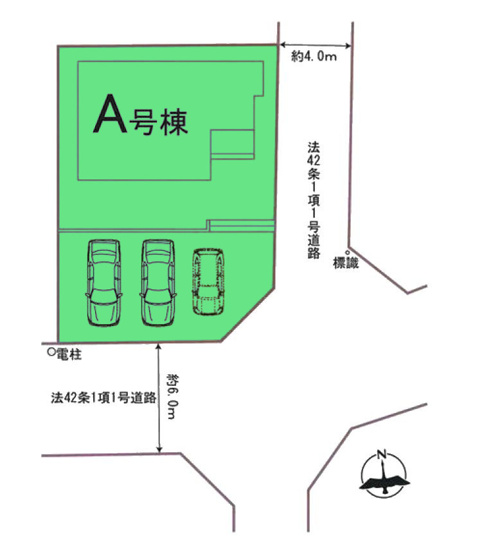 【区画図】 | ハートフルタウン前橋市南町2丁目55ー① | 南町に全1棟新築登場！日当たりの良い南東角地！
けやきウォーク前橋まで車で7分！