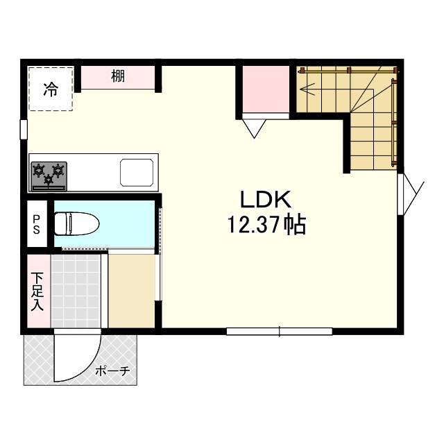 【新築戸建建売】八戸市長根4丁目の間取り|１F：LDK12.37帖、トイレ