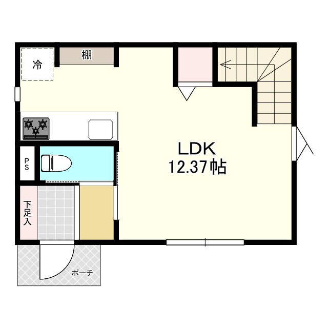 ※商談中※【新築戸建建売】八戸市長根4丁目の間取り|１F：LDK12.37帖、トイレ