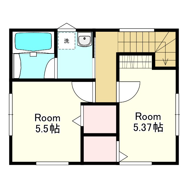 ※商談中※【新築戸建建売】八戸市長根4丁目の間取り|２F：洋室5.5帖、洋室5.37帖、浴室、洗面室