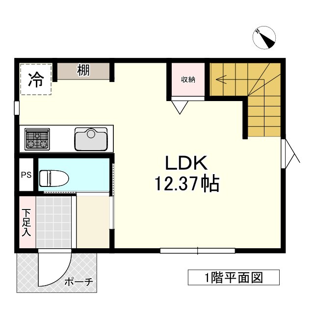 【新築戸建建売】八戸市長根4丁目の間取り|１F：ＬＤＫ12.37帖、トイレ