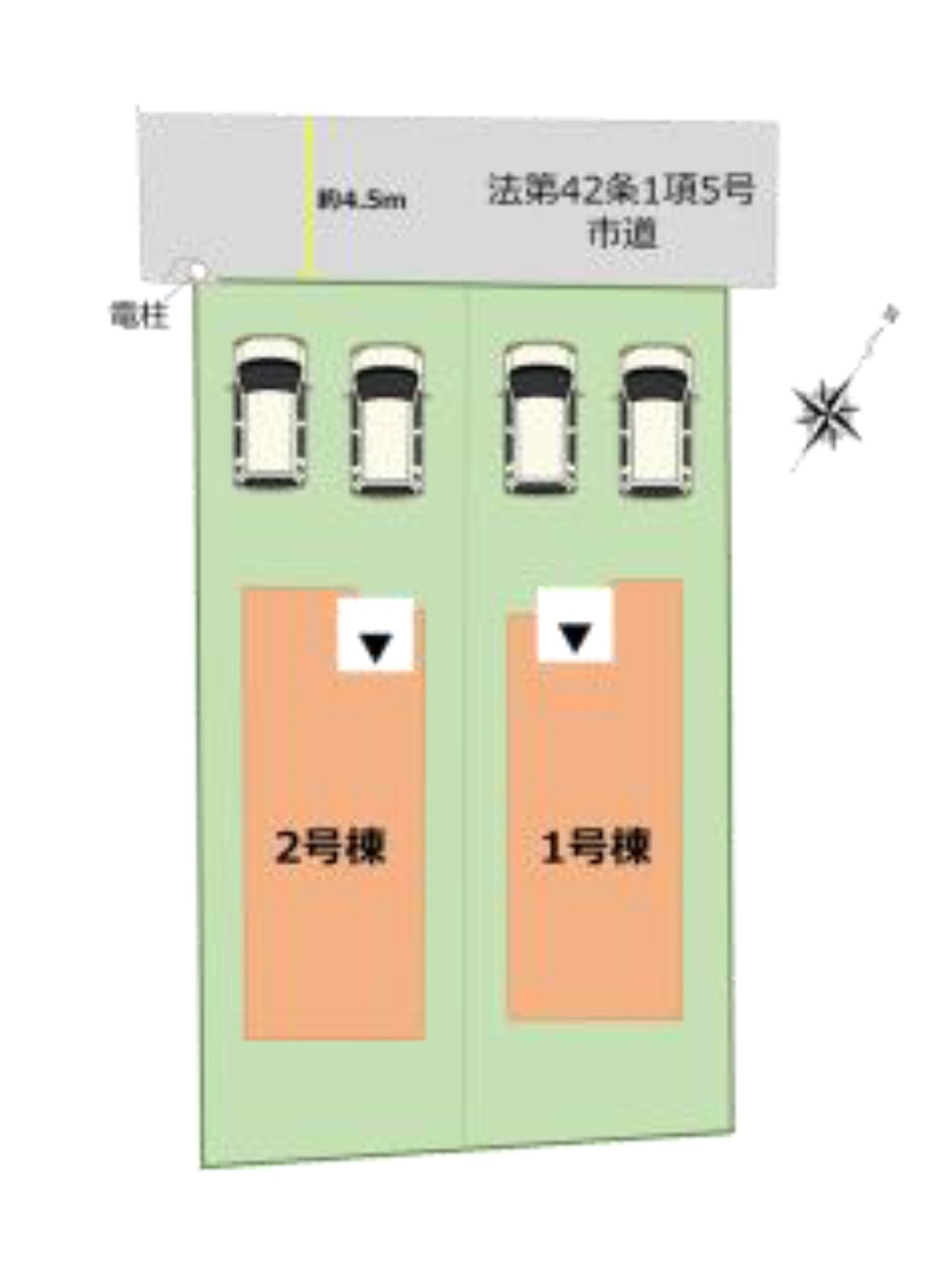 大野城市牛頸3丁目第1-2棟（1号棟）の区画図|配置図（1号棟）