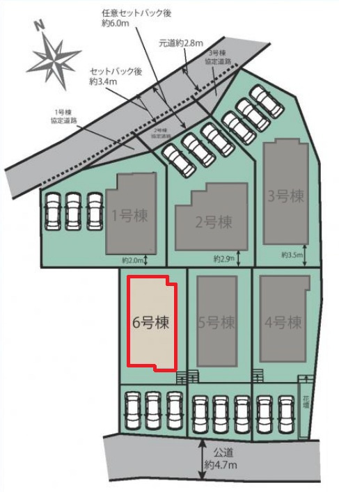 名古屋市名東区高針4丁目　全6棟　新築戸建　6号棟の区画図