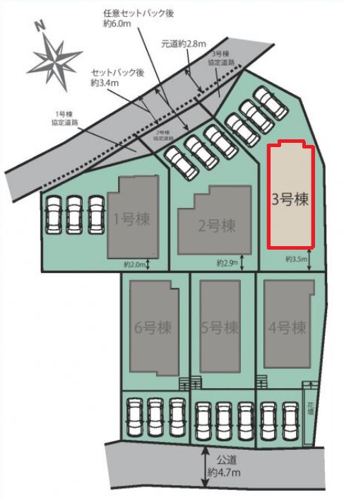 名古屋市名東区高針4丁目　全6棟　新築戸建　3号棟の区画図