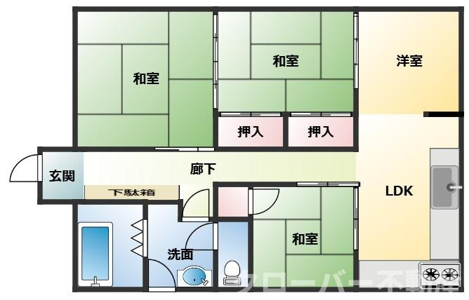 坂出市旭町2丁目平屋建の間取り