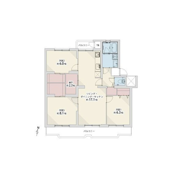 【間取り】 | 奈多団地 28 | 2面バルコニー付きで室内の陽当り通風良好です。充実した収納が魅力です