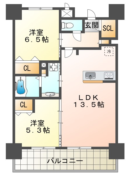 神戸市中央区栄町通５丁目の賃貸マンションの間取り