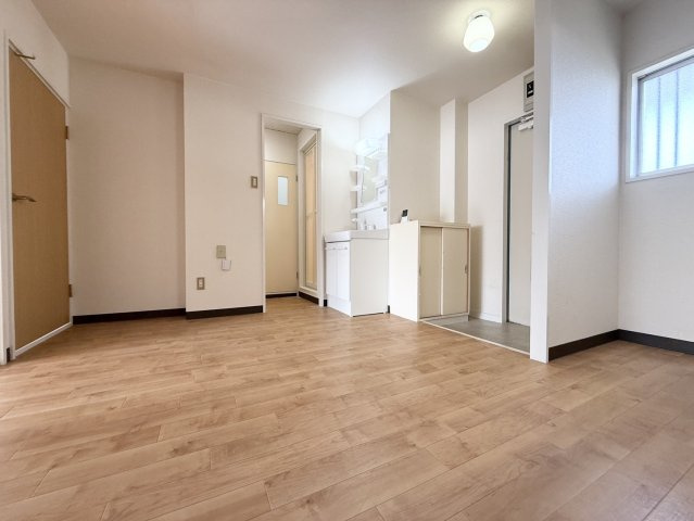 レピュート平田の居間・リビング|玄関入ってすぐ洗面。帰ってすぐ手洗い消毒できるので便利です
