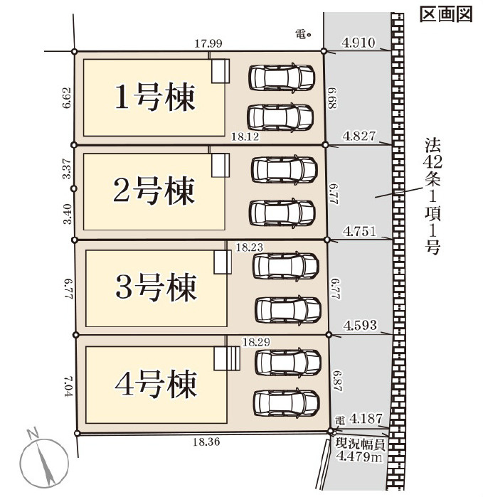 リーブルガーデン南城市佐敷新里・2号棟の区画図|接道状況：東側4.47ｍ公道