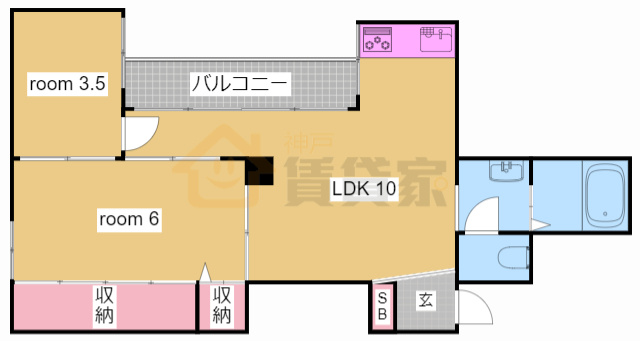 神戸市兵庫区下沢通１丁目の賃貸マンションの間取り