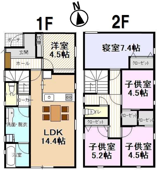 【間取り】 | 【新築分譲住宅】東根市神町東3　全3棟 | (A棟)、価格2380万円、5LDK、土地面積200.92m2、建物面積101.79m2