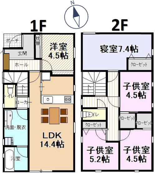 【間取り】 | 【新築分譲住宅】東根市神町東3　全3棟 | (B棟)、価格2480万円、5LDK、土地面積194.9m2、建物面積101.79m2