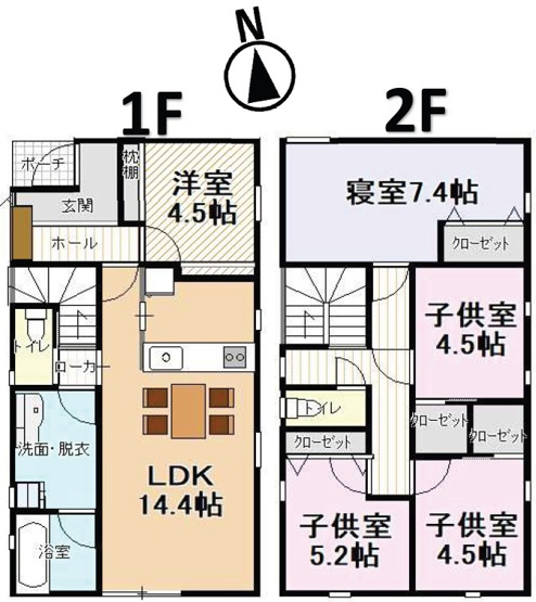 【間取り】 | 【新築分譲住宅】東根市神町東3　全3棟 | (C棟)、価格2480万円、5LDK、土地面積183.05m2、建物面積103.53m2