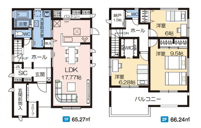 【間取り】 | 渋川市金井　新築住宅　 | 暖かな日差しが差し込む南向きの3LDK！
パントリーやWIC、SICと収納豊富な間取りです。