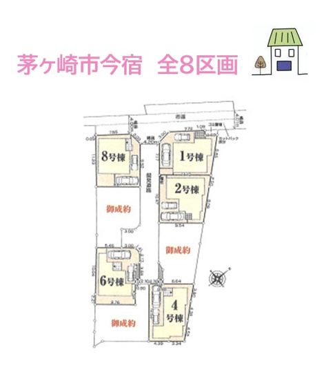 【区画図】 | お車はゆとりの並列駐車可能！
小学校近く、コンビニ（徒歩４分）暮らしやすさもお墨付きですよ♪
詳細はお気軽にお問合せ下さいね。