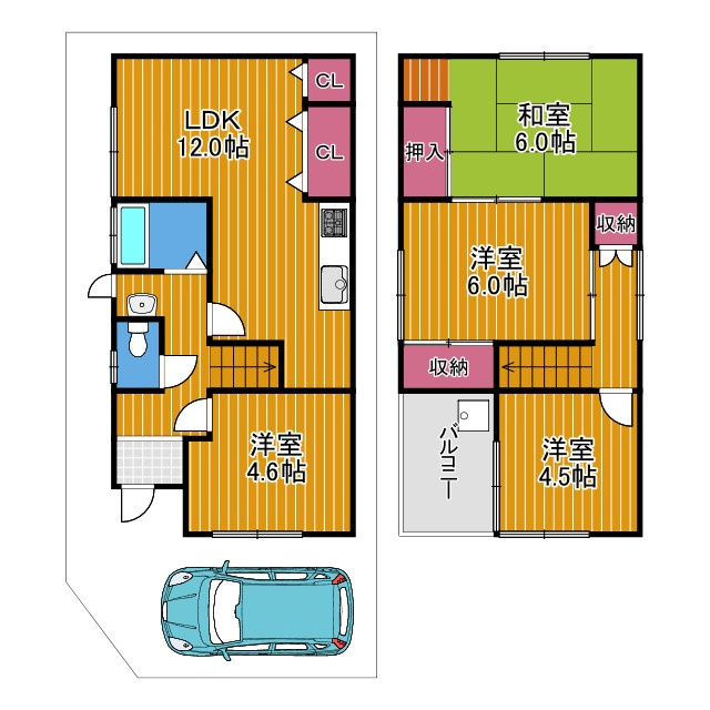河内長野市高向の一戸建ての間取り