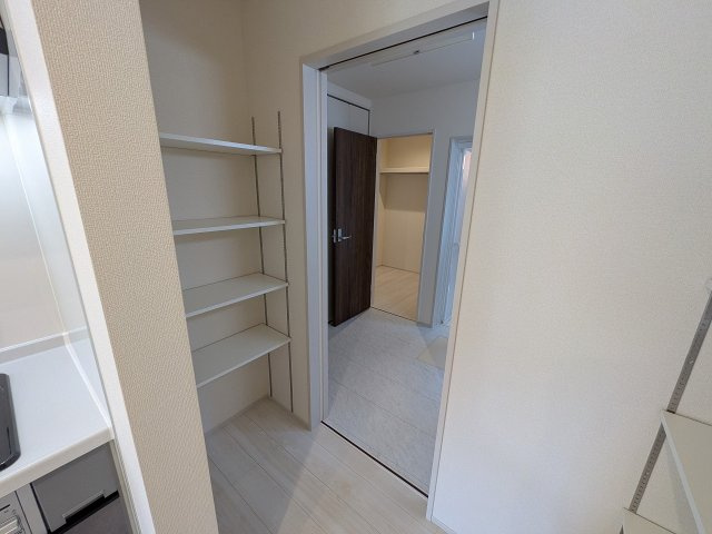 八王子市　下恩方町　新築一戸建て　１６期の収納|～便利な可動棚付きのパントリー、キッチンから脱衣所へ通り抜けが鹿野王です～