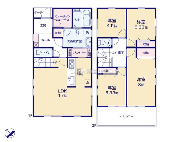 八王子市　下恩方町　新築一戸建て　１６期の間取り|～南西向き4LDK　収納豊富、開放的なバルコニーのある間取り～