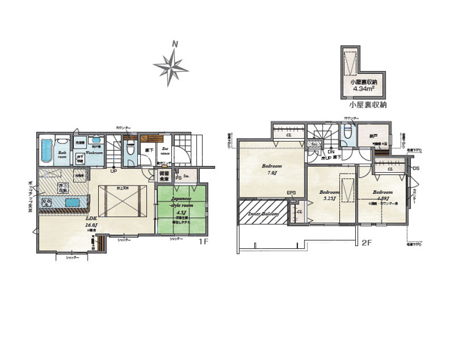 【間取り】 | 東久留米市金山町1丁目　新築一戸建住宅　全9棟　(保谷店) | 1号棟/用途多彩なリビング横和室の備わる住まい。小屋裏収納や納戸など収納スペースも豊富です。※図面を基に作成しています。現況と異なる場合は現況を優先いたします。
