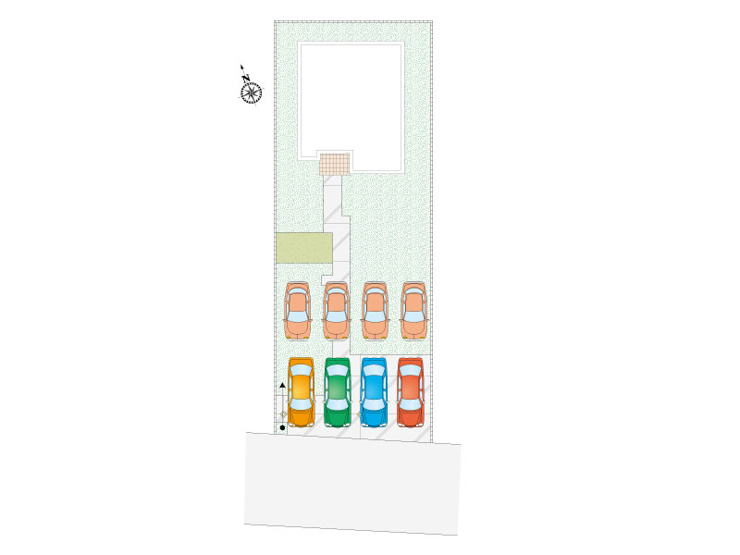 14号棟　4台並列駐車可能！来客時などには最大8台(車種による)の駐車スペースを確保しておりますのでご近所さんにもご迷惑になりません。