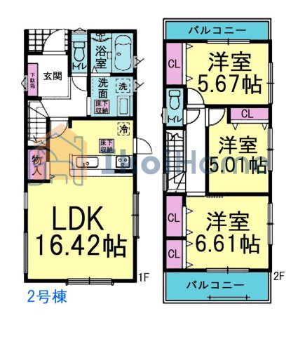 神戸市西区第26狩場台1丁目　2号地　新築戸建ての間取り|【ホームページに現地動画掲載中】●年中無休：当日予約可●バルコニー2か所付きでお洗濯干し楽々です♪