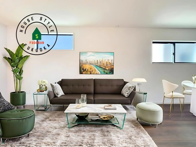 太宰府市都府楼南5丁目第1-3棟（3号棟）の居間・リビング|明るく開放的なリビングダイニングは豊かな陽光が注ぎ込み、やすらぎの空間を演出してくれます。ご家族で楽しいひとときをお過ごし下さい。※家具はCGを合成したものです。