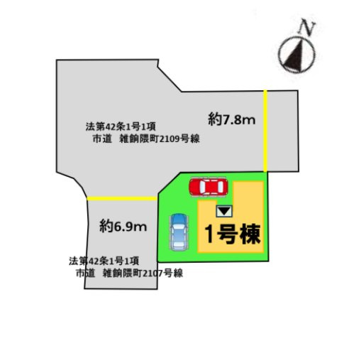 大野城市雑餉隈町1丁目第1-1棟（1号棟）の区画図|配置図(1号棟)
