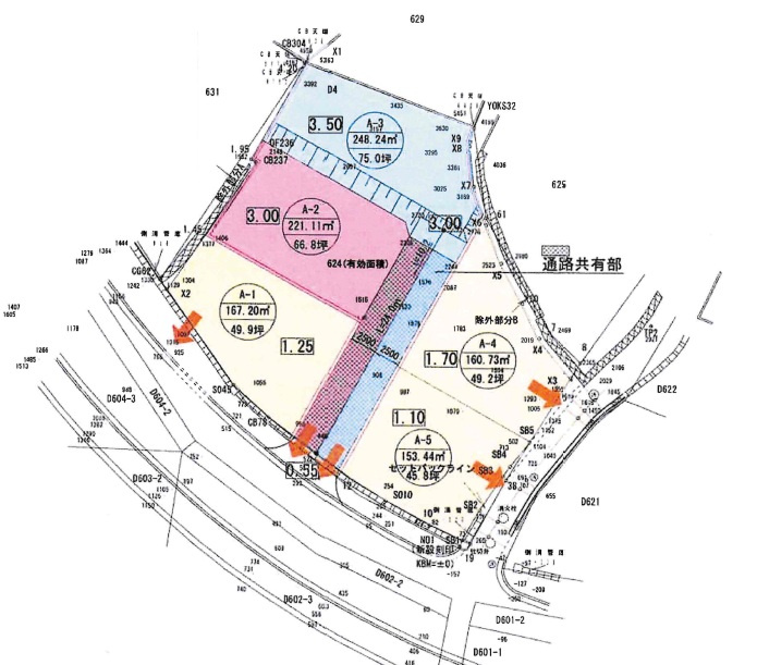 【売地】うるま市高江洲（全５区画）の土地図|区画①1800万円
区画②1600万円
区画③1600万円
区画④1800万円
区画⑤1800万円