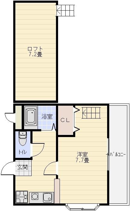 シャルムコートの間取り|柏原市　1K（ロフト付き）