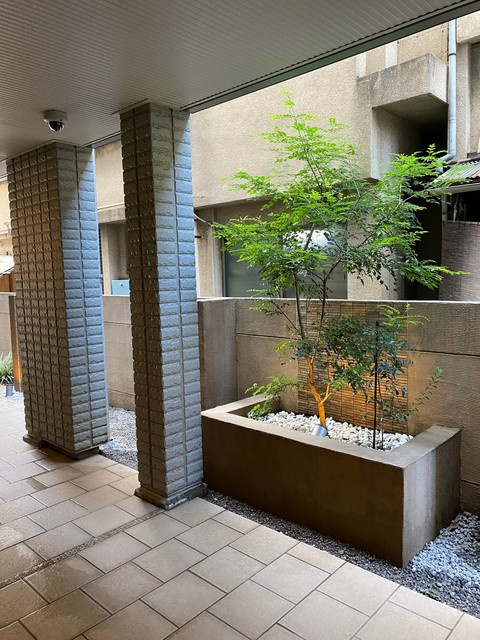 ラスリーズのロビー|緑があり落ち着けるエントランス