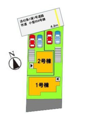 福岡市中央区小笹4丁目第1-2棟（1号棟）の区画図|配置図（1号棟）