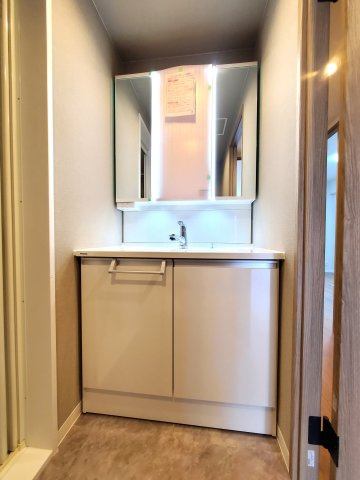 ライオンズヴィアーレ吉川の洗面所|収納もあり、スッキリと見映えの良い空間になっています