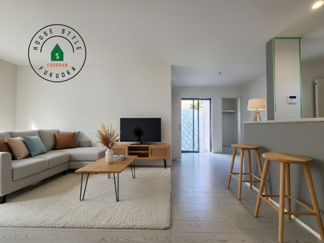 福津市福間南1丁目第3-2棟（2号棟）の居間・リビング|明るく開放的なリビングダイニングは豊かな陽光が注ぎ込み、やすらぎの空間を演出してくれます。ご家族で楽しいひとときをお過ごし下さい。※家具はCGを合成したものです。