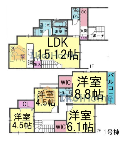明石市東野町1期1号棟　新築戸建の間取り|【ホームページに現地動画掲載中】●年中無休：当日予約可●WICやSICなど収納豊富なお家です♪