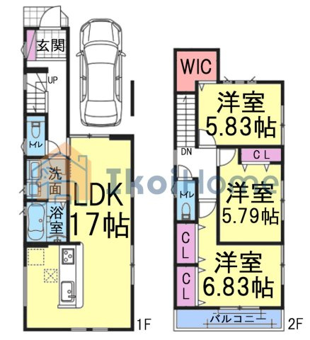 明石市中朝霧丘　新築一戸建の間取り|【ホームページに現地動画掲載中】●年中無休：当日予約可●17帖の広々リビングで団らんが出来ますね♪