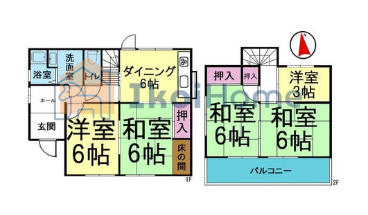 明石市二見町東二見　中古一戸建の間取り|バルコニーは南向きで陽当り良好です。屋根もございますので、少しの雨にでも慌てず安心です。