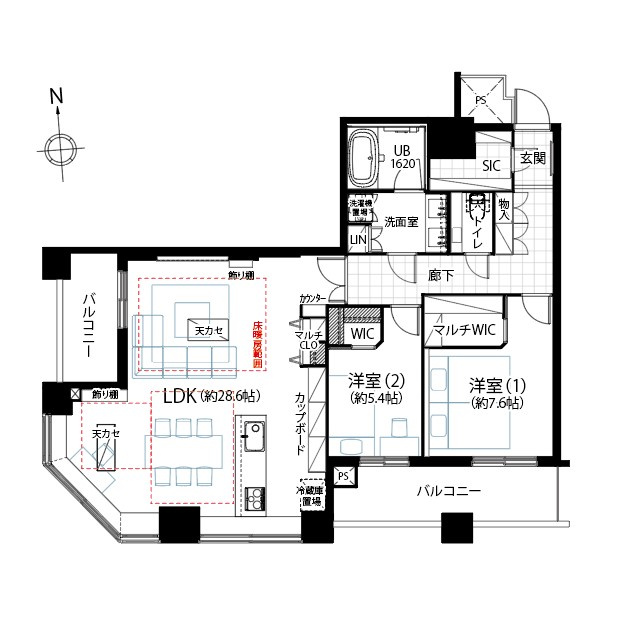 3LDK+SIC、専有面積：95.67平米、バルコニー面積：14.43平米