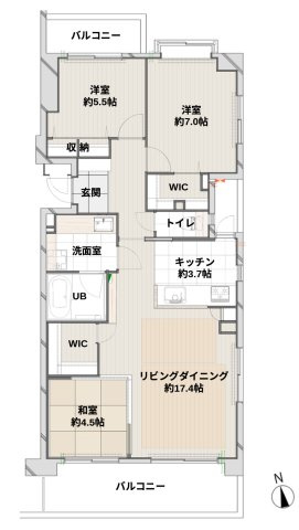 フラッツ鷺ノ宮の間取り|3LDK　南向き　角住戸◎